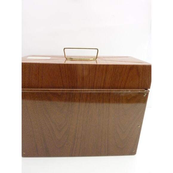 Vintage Brown Faux Wood Metal Porta File box With Key - Picture 6 of 6